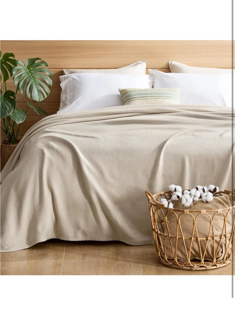 NEW Bedsure GentleSoft 100% Cotton Blanket.  Breathable/Lightweight, Herringbone